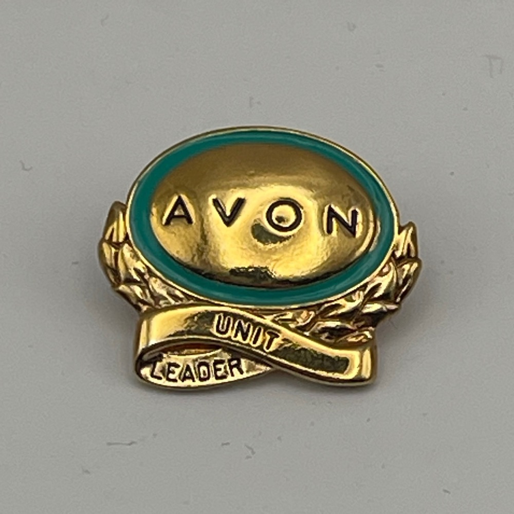 Vintage  Collectible Avon Unit Leader Gold‎ Tone Oval Lapel Pin Brooch Teal